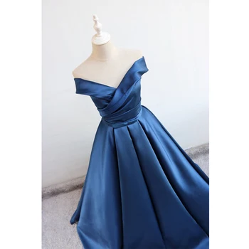 Gardenwed 2019 Blue Vintage Ilgą vakarinę Suknelę Elegantiškas nuo Peties Satino Moteris Oficialų Suknelė Suknelės, abiti da sera