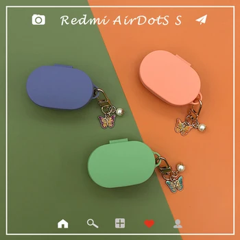 Už Xiaomi Redmi AirDots 2 Atveju spalvingas drugelis su Pearl Keychain Silikono Ausinių Padengti Redmi AirDots 2S Dangtis