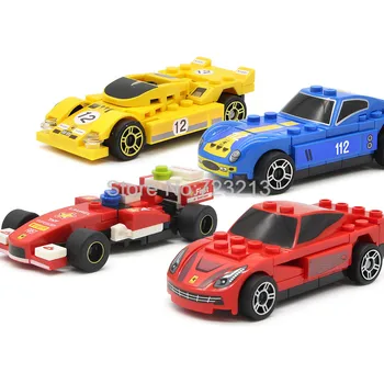 4pcs/daug Pullback Sunkvežimių Lenktynių Automobilis Miestas Blokų Rinkinius, Žaislus Modelis Plytų Švietimo Vaikų Žaislai Vaikams