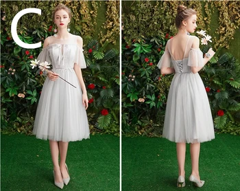 2020 naujas mados elegantiškas naują atvykimo pilka arbata ilgis nėriniai-up atgal occassion šalies trumpą suknelę prom dresses 2019 kamuolys suknelė