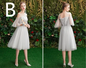 2020 naujas mados elegantiškas naują atvykimo pilka arbata ilgis nėriniai-up atgal occassion šalies trumpą suknelę prom dresses 2019 kamuolys suknelė