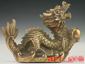 Azijos Derliaus Kolekcines Senas, Rankų Darbo Giliai Raižyti Žalvario Liejimo Drakono Statula