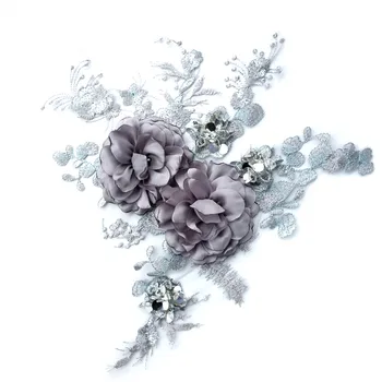 Mados pilkos spalvos nėrinių Gėlių zawalcowany Megztinis audinio, Siuvinėjimo pleistras Rankų darbo Aplikacijos granulių 3D pleistras suknelė 