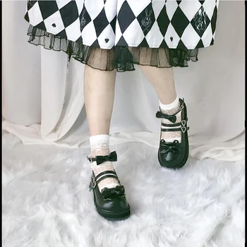 Japonijos saldus lolita batai kawaii girl arbatėlė princesė kawaii batai plokščia platforma, nėriniai bowknot moterų batai loli cosplay cos
