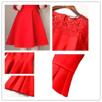 2020 Mados Moterų Nėrinių Suknelė Elegantiškas Saldus Hallow Iš Atsitiktinis Slim Vasaros Suknelės Vestido Raudona 4XL Plius Dydis Suknelė WXF703