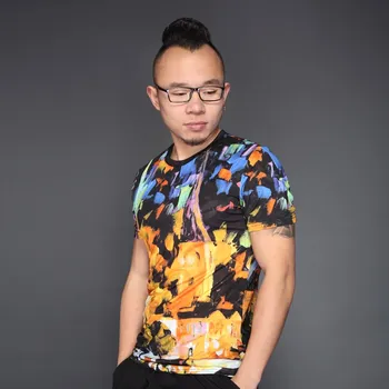 Kūrybos aliejaus tapybai spalvų spausdinimo hip-hop negabaritinių trumpas rankovės marškinėliai Vasaros 2018 minkšti, patogūs, aukščiausios kokybės marškinėliai vyrams