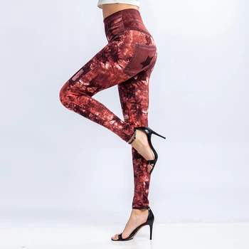 Moteris Spausdinti Antblauzdžiai Dirbtiniais Džinsai Vientisą Elastingą Fitneso Push Up Antblauzdžiai Aukšto Liemens Kelnės Streetwear