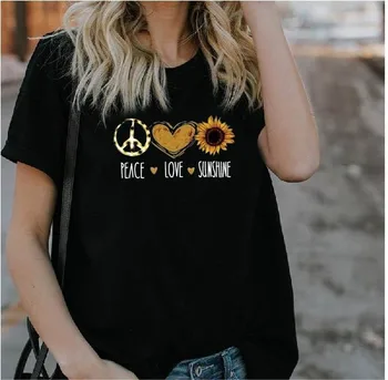 Taika, Meilė, Saulė, Print T Shirt Moterims Trumpomis Rankovėmis O Kaklo Laisvus Marškinėlius 2020 Metų Vasaros Mados Moterų Marškinėliai, Topai Mujer