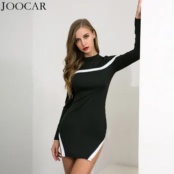 Nemokamas pristatymas 2020 joocar seksualus, O kaklo, ilgomis rankovėmis Bodycon padalinta suknelė JC1292