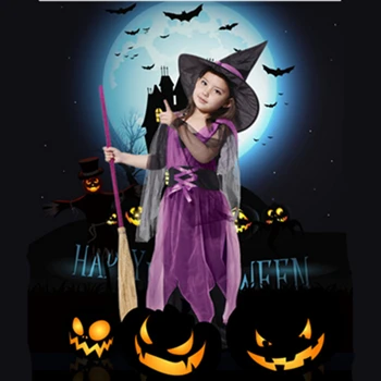 Halloween Kostiumai Mergina Juoda Skristi Ragana Kostiumas, Suknelė ir Skrybėlė Bžūp Šalies Cosplay Apranga Vaikams Mergina Vaikų Nemokamas pristatymas