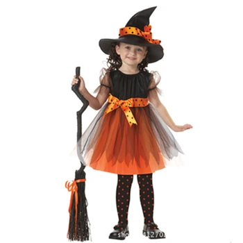 Halloween Kostiumai Mergina Juoda Skristi Ragana Kostiumas, Suknelė ir Skrybėlė Bžūp Šalies Cosplay Apranga Vaikams Mergina Vaikų Nemokamas pristatymas