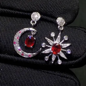Ruby lašas auskarai Nemokamas pristatymas Realus fizinis ruby 925 sterlingas sidabro 0.6 ct*2vnt brangakmenių Fine jewelry Star mėnulis style #B18110522