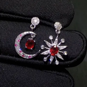 Ruby lašas auskarai Nemokamas pristatymas Realus fizinis ruby 925 sterlingas sidabro 0.6 ct*2vnt brangakmenių Fine jewelry Star mėnulis style #B18110522