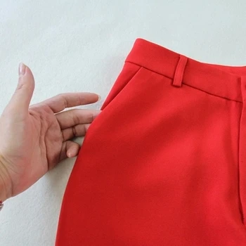 Raudona Moterų Ziajać Kostiumai 2018 mados kostiumą pavasario ir vasaros naujų didelis raudonas, Slim sagtis kostiumas + garsiakalbis kelnės kostiumas Moterims