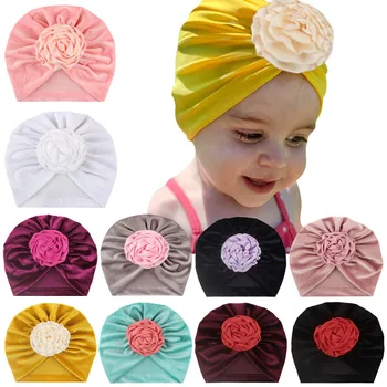 Aksominė kepurė su Šifono Gėlių Kūdikių Skrybėlės, Mergaitėms Žiemos Berniuko Bžūp Fotografijos Rekvizitai Kūdikio Kepuraitė Turbaną Skrybėlę Bebes galvos Turbaną