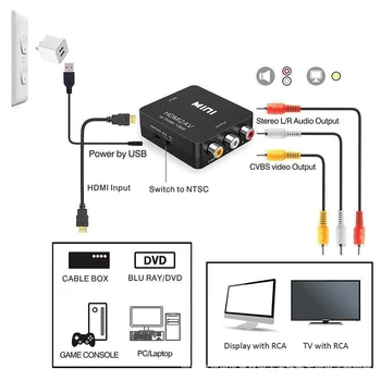 HDMI AV RCA CVBS 1080P Upscaler Composite HDTV Audio Video Adapteris Keitiklis