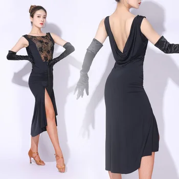 Seksualus lotynų Šokių Suknelė Lady Praktikos Dėvėti Juodos Suknelės Samba Kostiumų Dizainerio Drabužius Šokių Aprangą Salsa Šokių Drabužiai JL2206