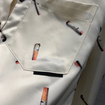 Prašmatnus marškinėliai moterims 2020 naujovė stilingas cigarečių nuorūkos spausdinti ilgomis rankovėmis prarasti atsitiktinis marškiniai, palaidinės pavasario šilko viršų