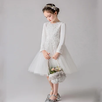 JaneyGao Gėlių Mergaičių Suknelės Vestuves Su Ilgomis Rankovėmis Mergaitėms Princesė Dress Korėjos Naujas Stilius Elegantiškas Mergina Oficialų Suknelė