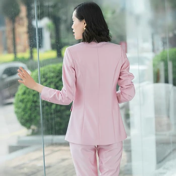 2019 oficialų elegantiški moteriški sportiniai kelnių Kostiumai ponios office lady ziajać kostiumas kelnės ir švarkas Švarkas nustatyti raudona