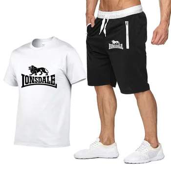Vyrai Vasarą LONSDALE Sportinės aprangos Komplektai Trumpas rankovės marškinėliai+ Trumpas Kelnes Naujos Mados Vyrams, Atsitiktinis Rinkiniai Šortai+T-marškinėliai 2 vnt