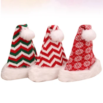 3Pcs Dekoratyvinis Pliušinis Santa Hat Suaugusiųjų Megzti Vilnos Kamuolys Dryžuotas Snaigės Kalėdų Skrybėlę Rinkinys, skirtas Moterims, Vyrams Suaugusieji