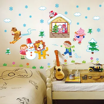 Kūrybinės animacijos sienų lipdukai animacinių filmų vaikams žaisti sniego vaikų darželis, vaikų kambario, apdailos PVC tapetai