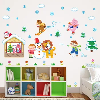 Kūrybinės animacijos sienų lipdukai animacinių filmų vaikams žaisti sniego vaikų darželis, vaikų kambario, apdailos PVC tapetai