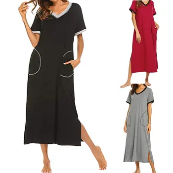 Loungewear Ilgą Pižamą Moterų Ultra-Minkštas Nightshirt Visas Ilgis Sleepwear su Kišenėje Prarasti Miego Suknelė Homewear 2021 naujas