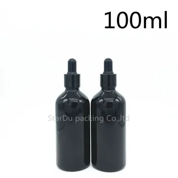 Nemokamas pristatymas 200pcs 100ml tuščias juodas stiklas eterinio aliejaus butelis su Juodo aliuminio žiedas lašintuvu, 100CC stiklo kvepalų buteliuko