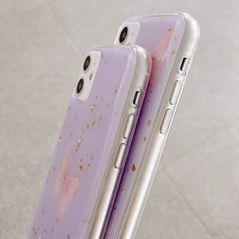 Violetinis Drugelis Blizgučiai Bling Telefono dėklas Skirtas iPhone 11 Pro XS Max X XR 7 8 Plius Šviečia Goilg Folija Animacinių filmų TPU Aišku, galinis Dangtelis