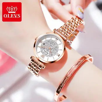 Rose Aukso Moteriški WatchStainless Plieno Mados Auto Data Ponios Žiūrėti Prabangus Diamond Kvarcinis Laikrodis Dovana Lady Reloj Mujer