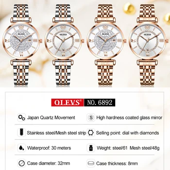 Rose Aukso Moteriški WatchStainless Plieno Mados Auto Data Ponios Žiūrėti Prabangus Diamond Kvarcinis Laikrodis Dovana Lady Reloj Mujer
