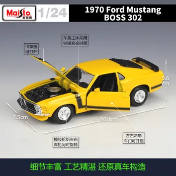 Maisto Diecast 1:24 1970 Mustang Boss 302 Geltona Žalia Sporto Lenktynių Automobilių Ratų pasukti Aukštos Modeliavimas Transporto priemonės Lydinio Modelio Automobilių