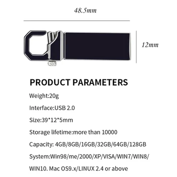 50PCS C8 USB 2.0 Flash Diskai 16GB Metalo Memorias Pendrive 64GB 128 GB 