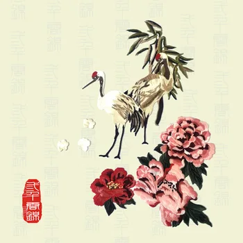 Kinų stiliaus Krano/rose siuvinėjimo pleistrai Aplikacijos, 