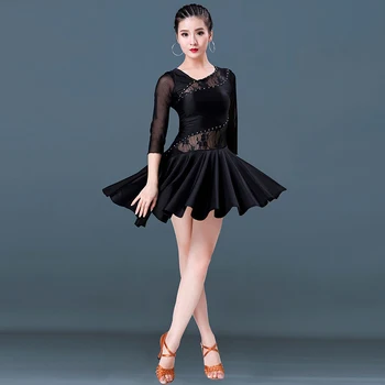 2020 Naujas Moterų Lotynų Šokių Praktikos Dėvėti Juodos Spalvos Nėrinių Suknelės Ponios Mokymo Lotynų Dancewear Tango Salsa Bakstelėkite Šokių Scenos Kostiumų