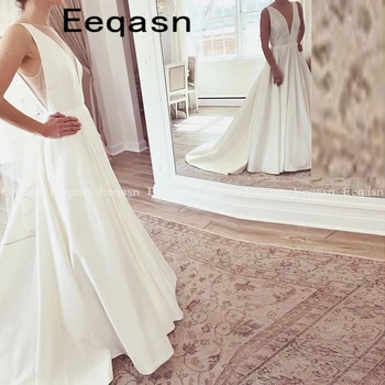 Elegantiškas A-line Wedding Suknelė, Baltos spalvos Dramblio kaulo Paprasta Chalatas De Mariee Valymo Traukinio Backless Užsakymą Moterų Nuotakos Suknelė 2020 casamento
