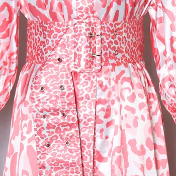 Mados Printed-Line Ilga Suknelė 2020 M. Rudenį Naujų Elegantiškas Moterų Žibintų ilgomis Rankovėmis Vieną Krūtinėmis Diržo Šalis Suknelė Vestidos
