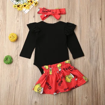 Kid baby girl rudens lauko drabužių, juoda ilgomis rankovėmis pynimas romper+ gėlių sijonas + šukuosena 3Pcs 1-5Y bamblys mergina kostiumas
