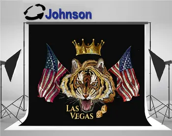 Siuvinėjimo Tigro Galva Banguotas Amerikos Vėliava Karūna Las Vegase backdrops Kompiuteris spausdinti sienos tapetai