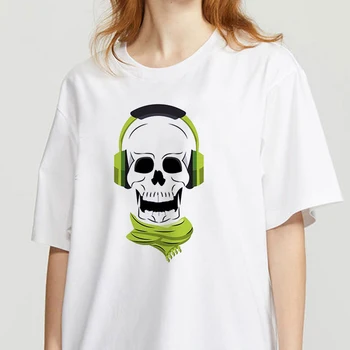 Kietas Kaukolė Temą atspausdinta marškinėliai moterims 90-ųjų Grafinis T-shirt Harajuku Viršūnes Tee Mielas Trumpas Rankovės gyvūnų marškinėlius Moterų Tshirts