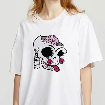 Kietas Kaukolė Temą atspausdinta marškinėliai moterims 90-ųjų Grafinis T-shirt Harajuku Viršūnes Tee Mielas Trumpas Rankovės gyvūnų marškinėlius Moterų Tshirts