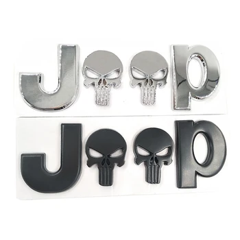 Nauja Metalo Kaukolė Automobilių Lipdukai Jeep Logotipas Jeep Wrangler Jk Automobilių Stilius Logotipas Ženklelis Decal Metalo 3D Vinilo Auto Priedai