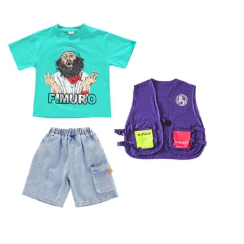 Vaikas Mados Hip-Hop Drabužių Palaidinukė Negabaritinių Marškinėliai Viršuje trumpos Kelnės Mergaitėms Berniukas Džiazo Šokio Kostiumų Drabužius Street Wear
