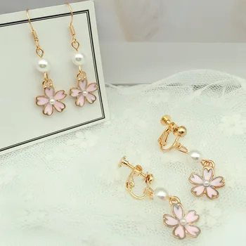 Saldus gėlių imituojamas pearl klipą auskarai ne pradurtas ausis įrašus auskarai įrašus be punkcijos moterų rožinė mėlyna