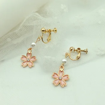 Saldus gėlių imituojamas pearl klipą auskarai ne pradurtas ausis įrašus auskarai įrašus be punkcijos moterų rožinė mėlyna