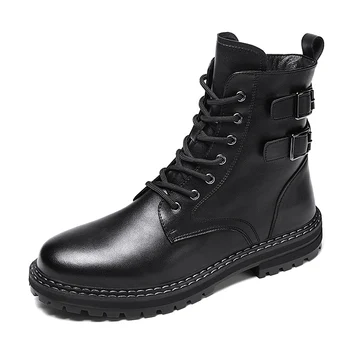 Vyrai atsitiktinis šalies klubą suknelė motociklo batai juodos spalvos platforminiai batai šiltas pliušinis žiemos sniego kulkšnies įkrovos botas chaussure homme