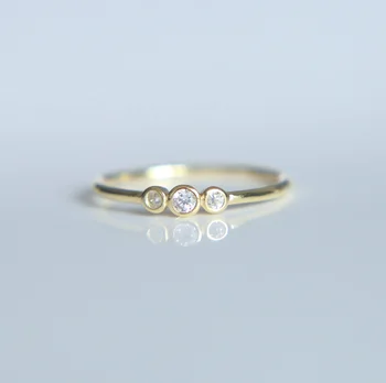 Pigiausias paprastas dizainas 3 kubinių zirconia akmenų linijos žiedas minimalus subtilus skanėstas mažytė aišku, cz plonas žiedas moterų dalyvavimą