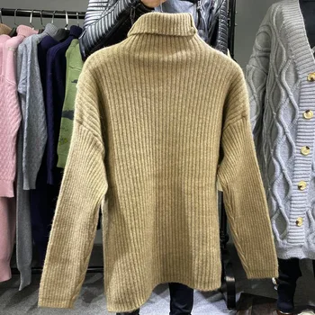 Naujas 2021 pavasario Mados megztiniai ilgomis rankovėmis ponios mygtukus AUKŠTYN stilingas džemperis, Plius dydis A46